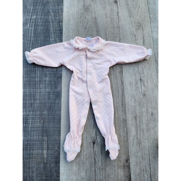 VTG 1960-70S Layette Baby Bliss Pink Girl Matching Plaid Ribbon Outfit Small - Picture 1 of 8